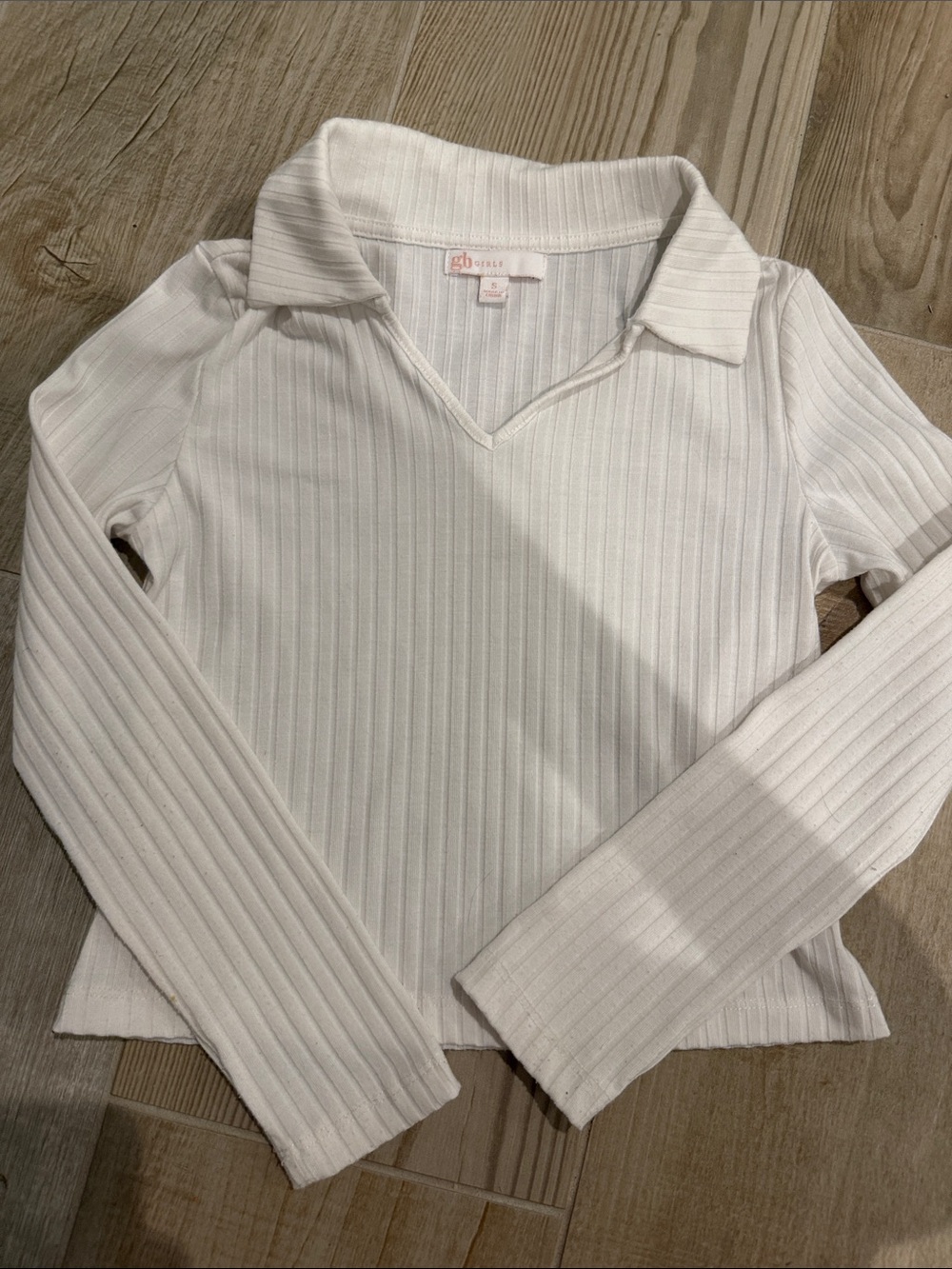 GB girls White Ribbed Long Sleeve Polo Top